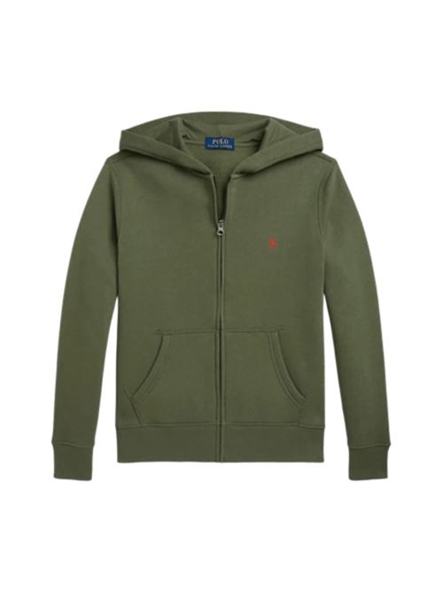 Felpa da bambino in misto cotone con zip, cappuccio, colore verde oliva menta, POLO RALPH LAUREN | 323799360053
